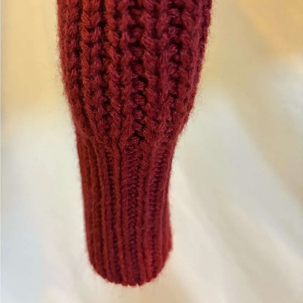 Beige/maroon color block V neck long sleeves loose knit pullover sweater XXL 19